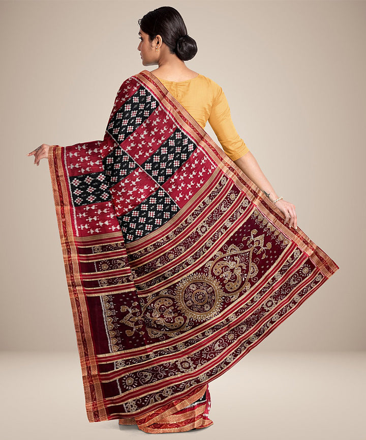 Dark maroon cotton silk handwoven khandua saree