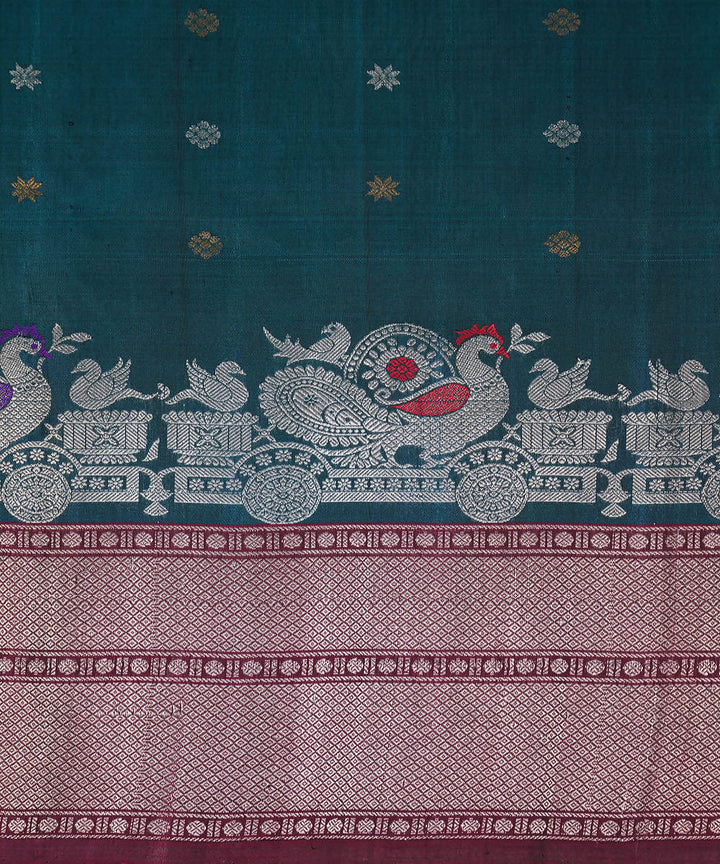 Deep jungle green handwoven silk gadwal saree