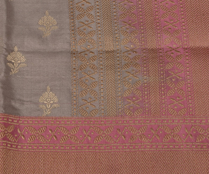 Grey handwoven katan silk pure banarasi saree with pure zari work
