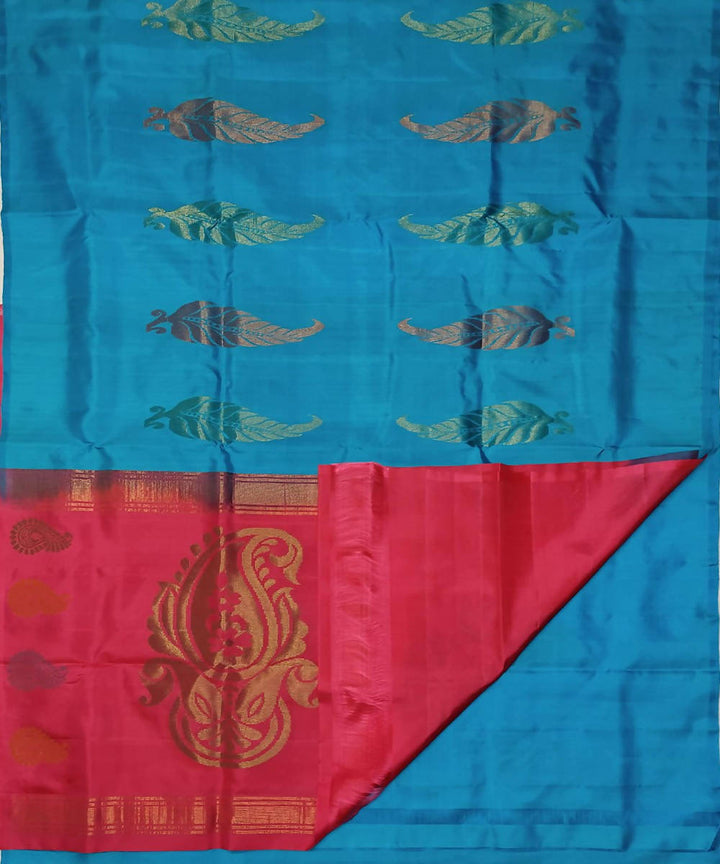 Blue and reddish pink handloom soft silk saree