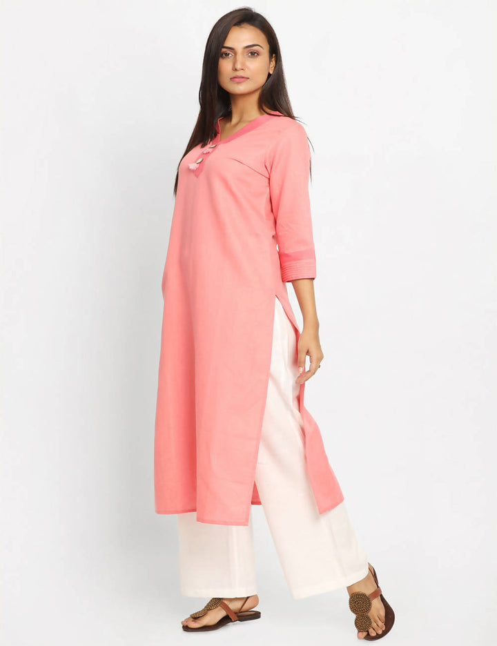 Peach pink Handwoven Cotton Kurta