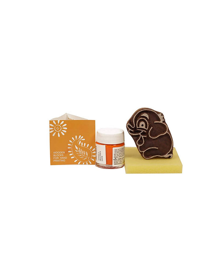 Handmade Wooden Block with Orange Elephant Print DIY T-Shirt Craft Kit