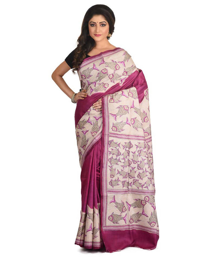 Pink bengal exclusive tasar saree with hand embroidery work