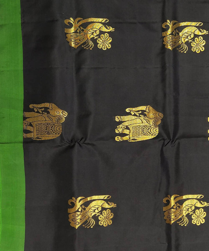 Black and green handwoven soft silk saree