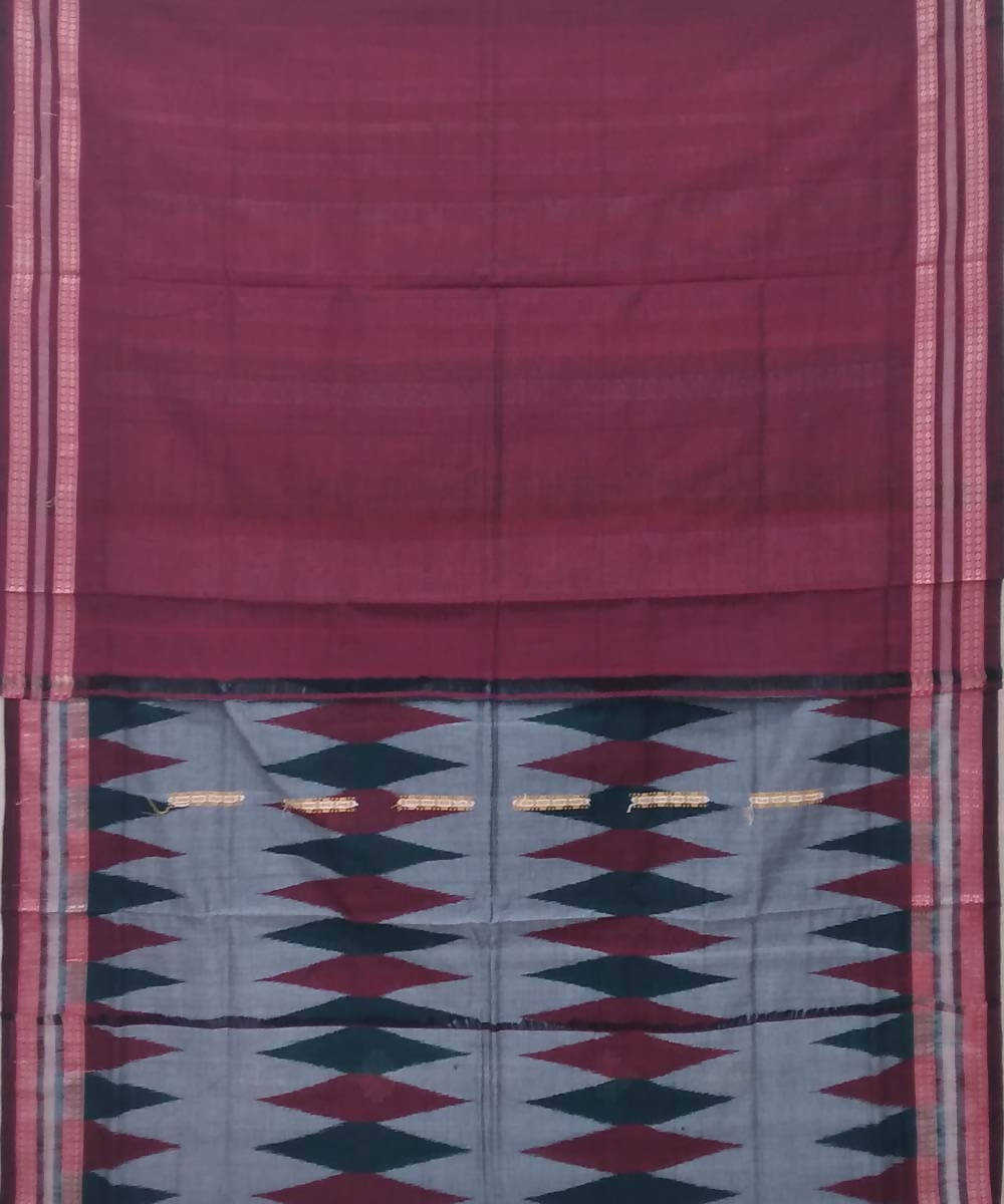 Grey mahogany handwoven bomkai cotton saree