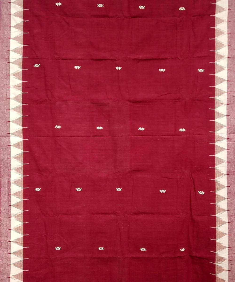 Maroon white handloom coarse cotton kotpad saree