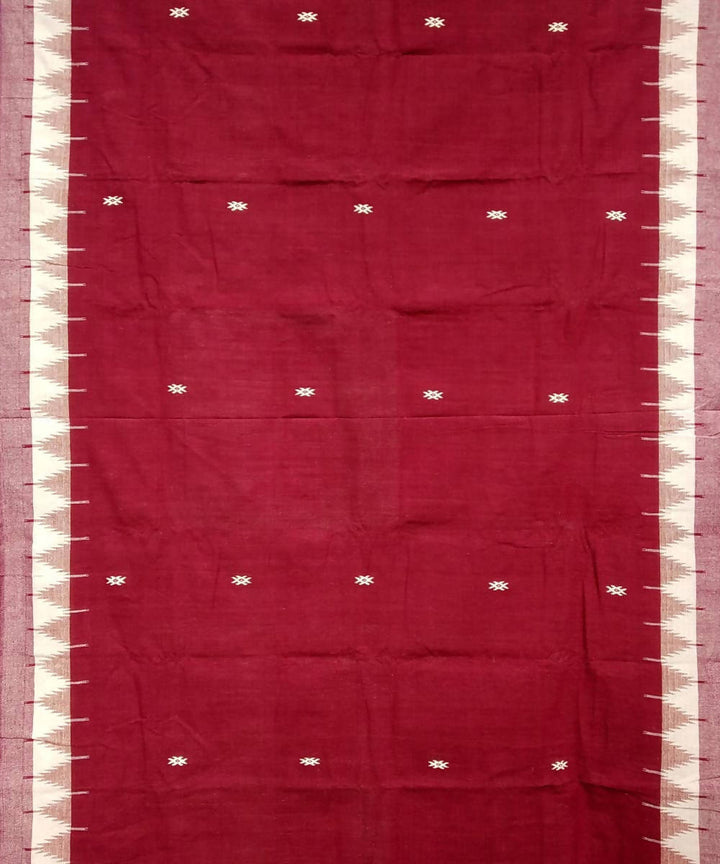 Maroon white handloom coarse cotton kotpad saree