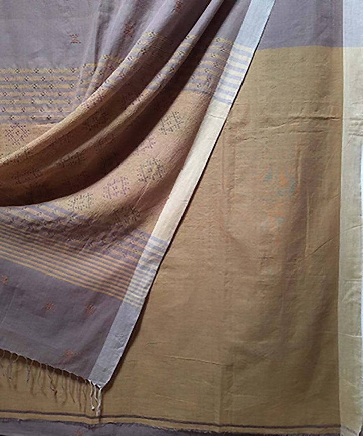 Taupe hand embroidery bengal cotton handloom saree