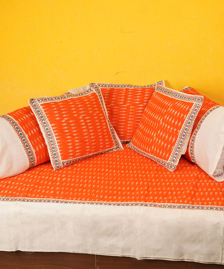 Orange cotton handloom pochampally ikat diwan set