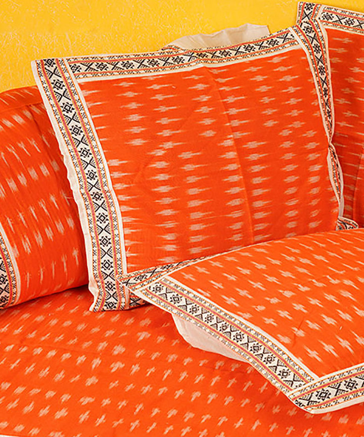 Orange cotton handloom pochampally ikat diwan set