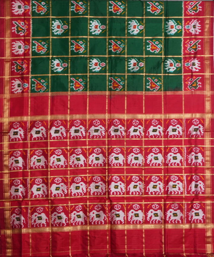 Dark green red silk handloom pochampally ikat saree