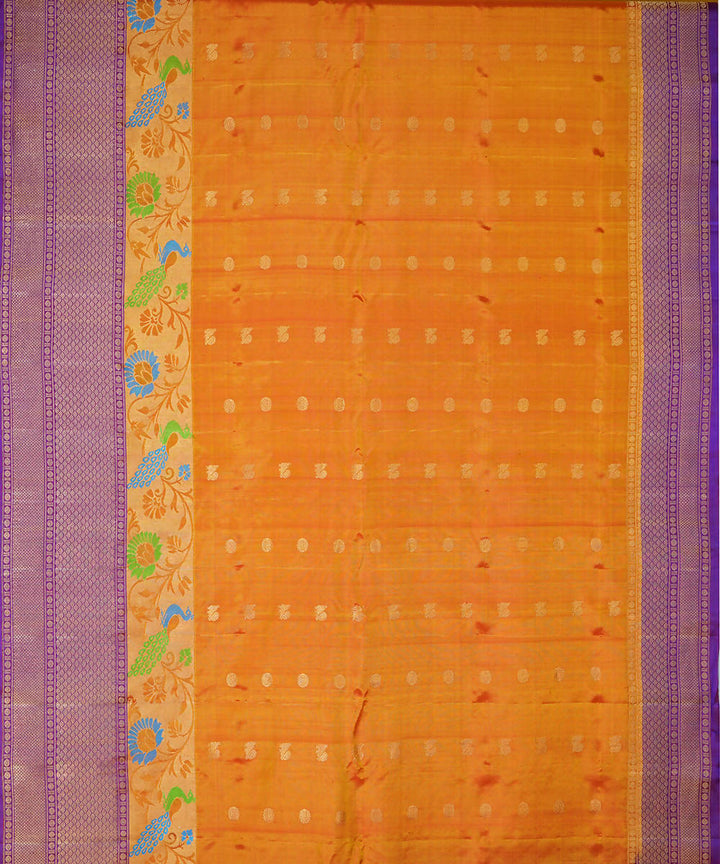 Orange handwoven silk gadwal saree