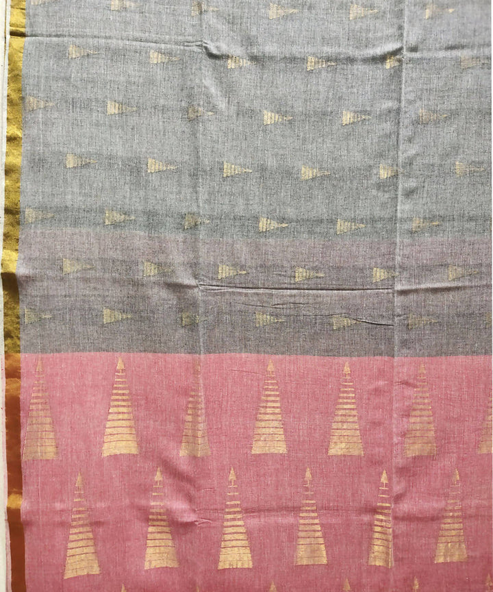 Grey red handloom muslin cotton saree