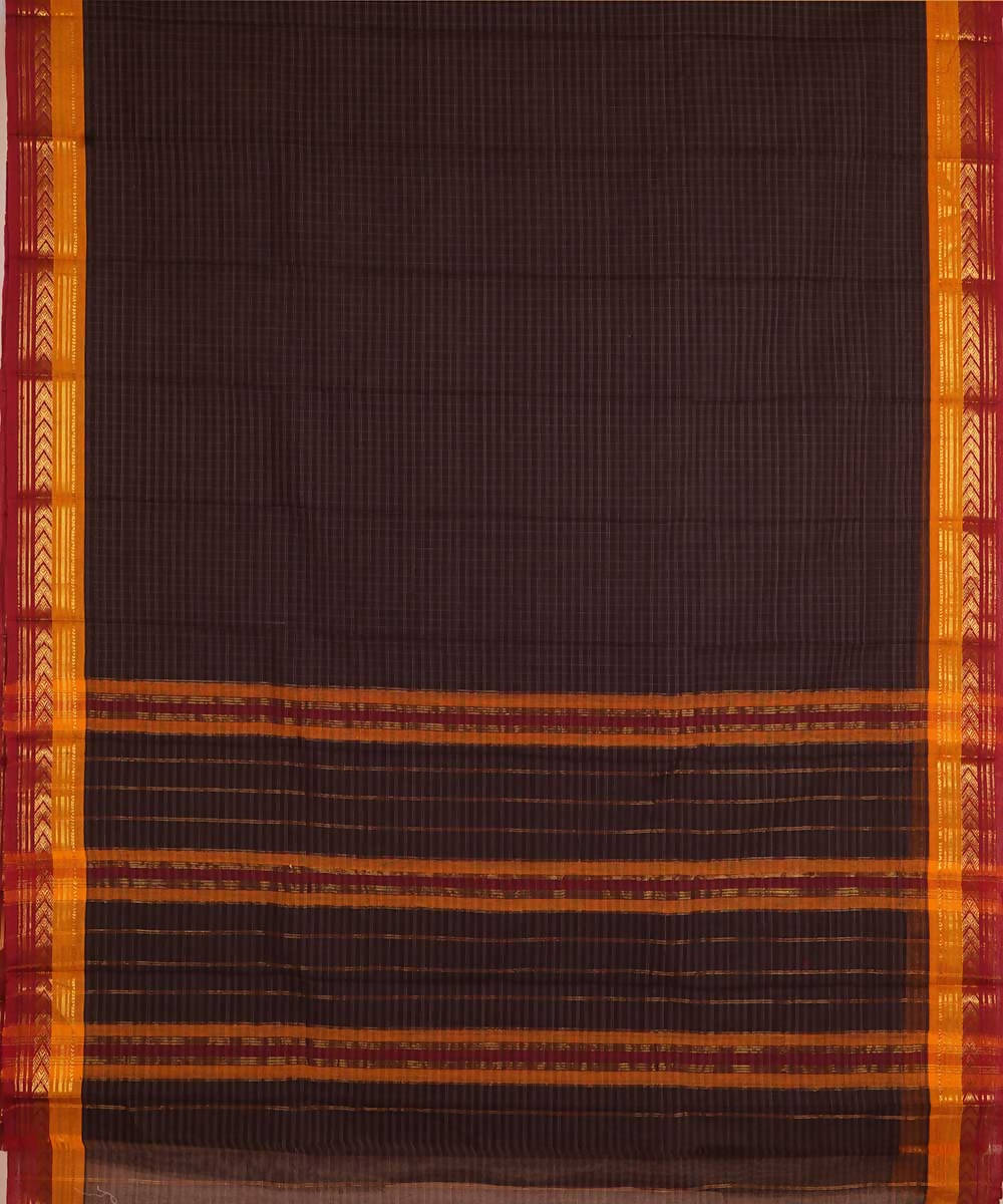 Chocolate brown handwoven cotton narayanpet saree