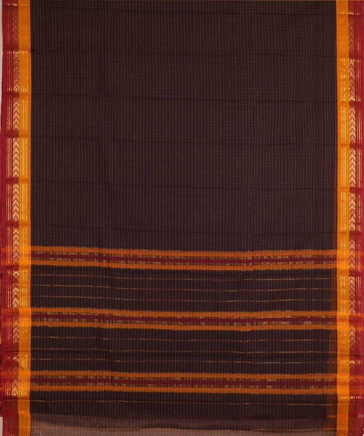 Chocolate brown handwoven cotton narayanpet saree
