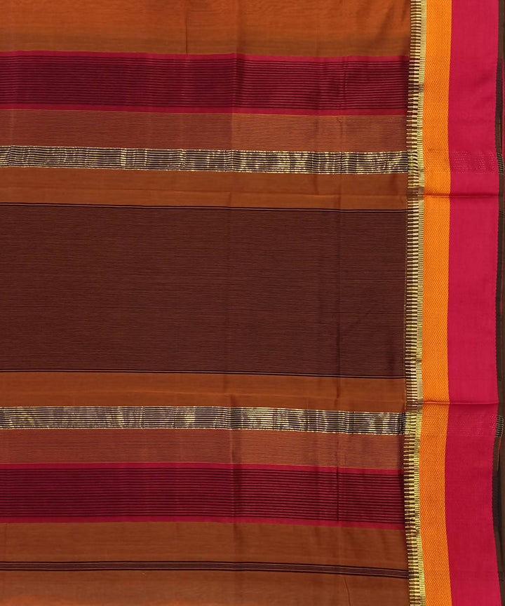 Maheshwari Rust Orange Handloom Cotton Silk Saree