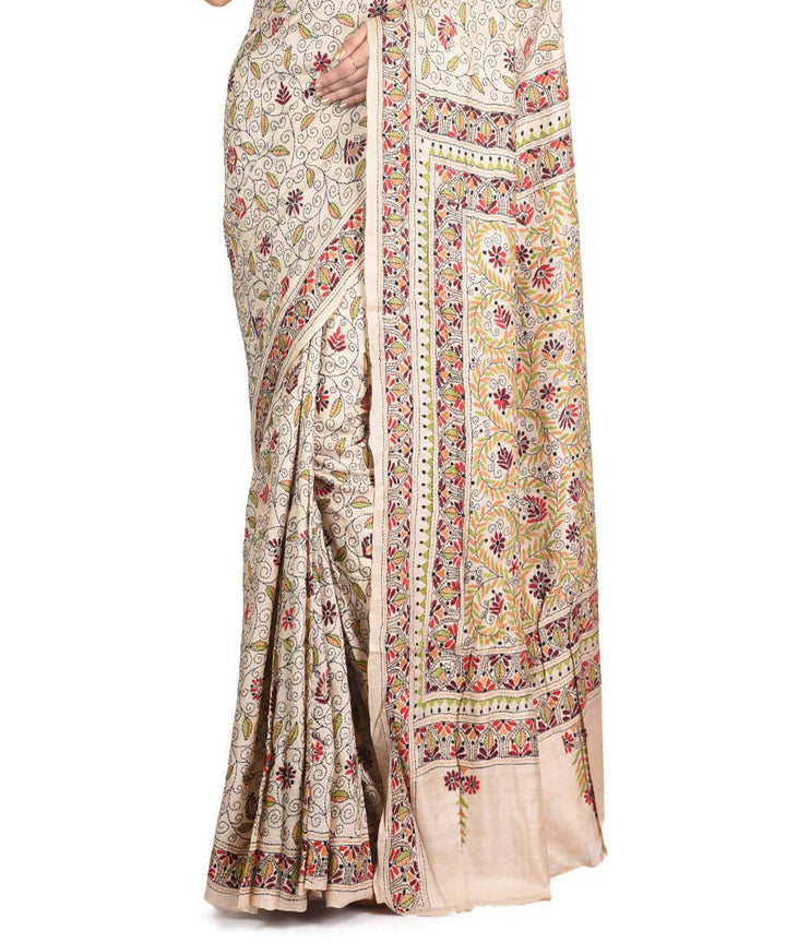 Light green exclusive bengal tasar saree with hand embroidery work
