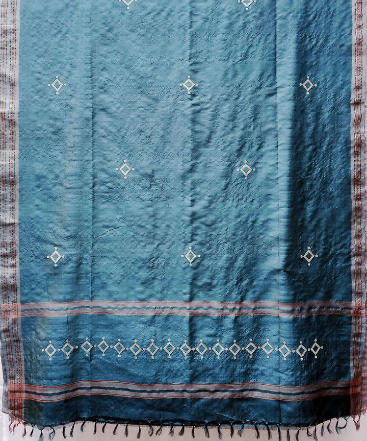 Turquoise handwoven mulberry silk baavanbuti saree