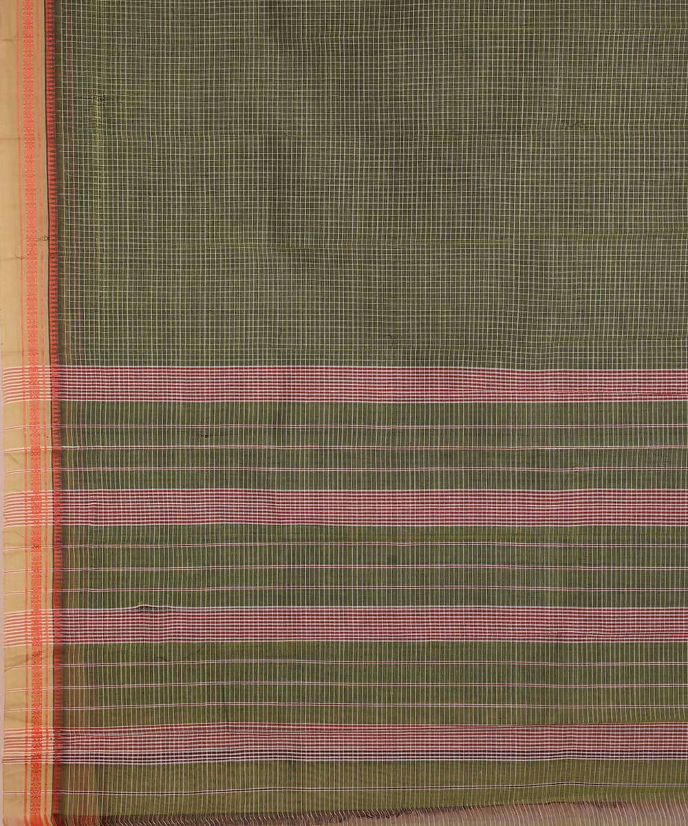 Moss green handwoven cotton narayanpet saree