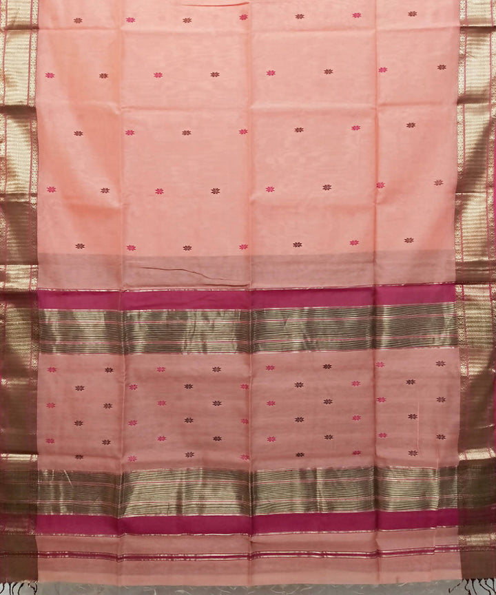 Peach handwoven cotton silk maheshwari saree