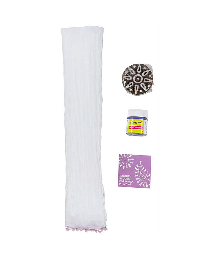 Handmade Wooden Rangoli Block Print DIY Craft Kit Dupatta(Lavender )
