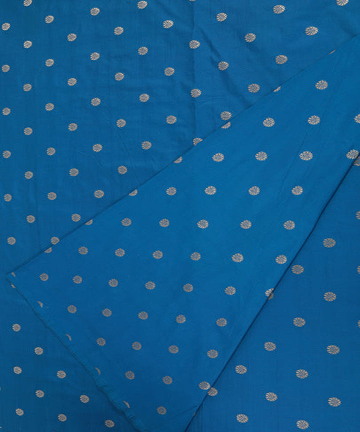Blue handwoven phekwa buti cotton silk banarasi fabric