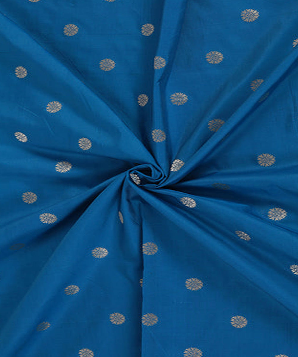 Blue handwoven phekwa buti cotton silk banarasi fabric