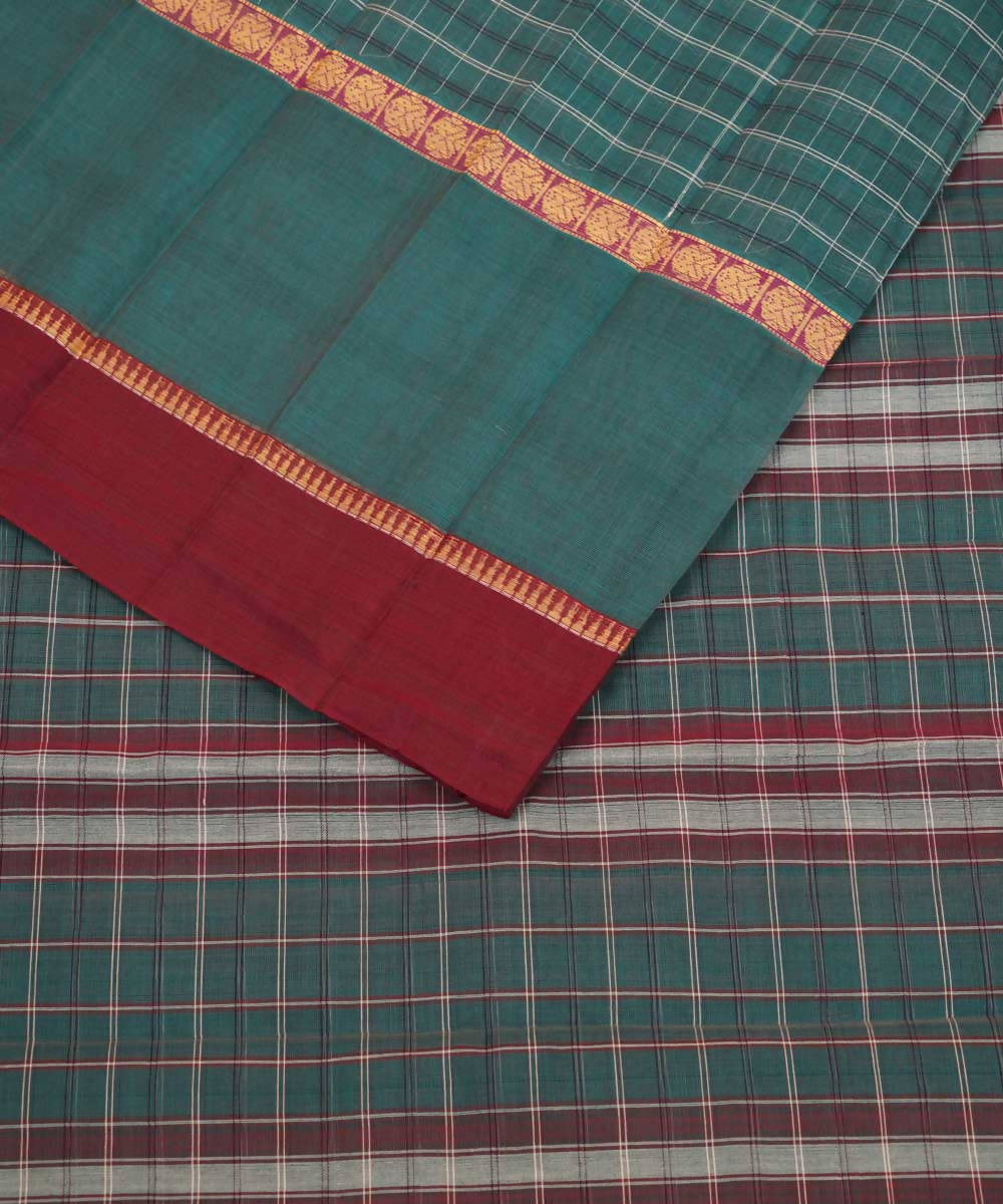 Pale cyan green handwoven cotton narayanpet saree
