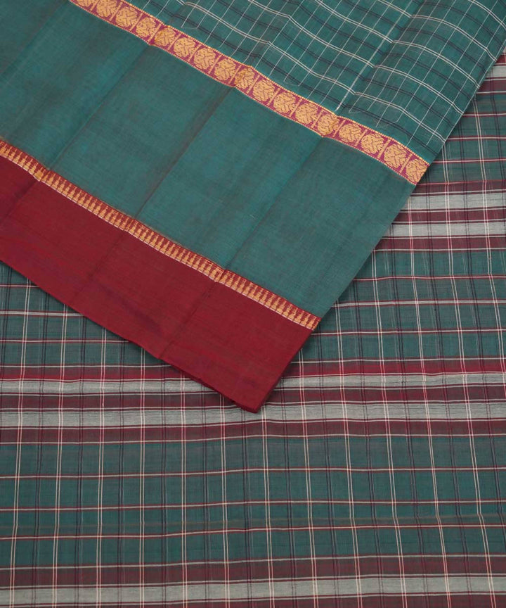 Pale cyan green handwoven cotton narayanpet saree