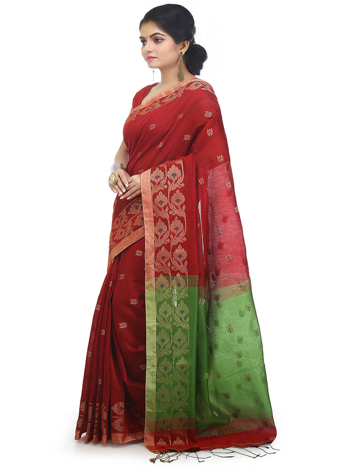 Maroon bengal handloom extraweft work saree