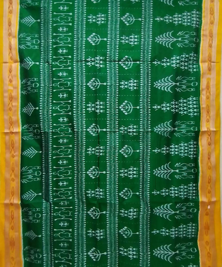 Dark green yellow handwoven silk khandua saree