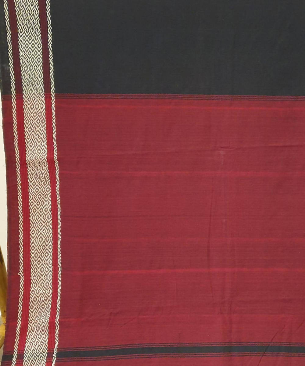 Black maroon handwoven bodo motif cotton assam saree