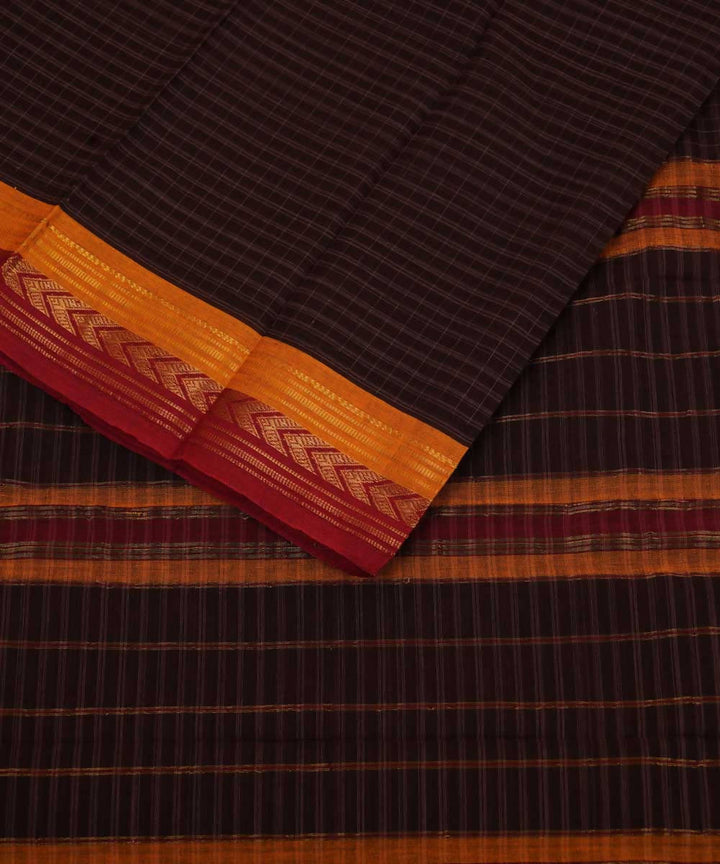 Chocolate brown handwoven cotton narayanpet saree