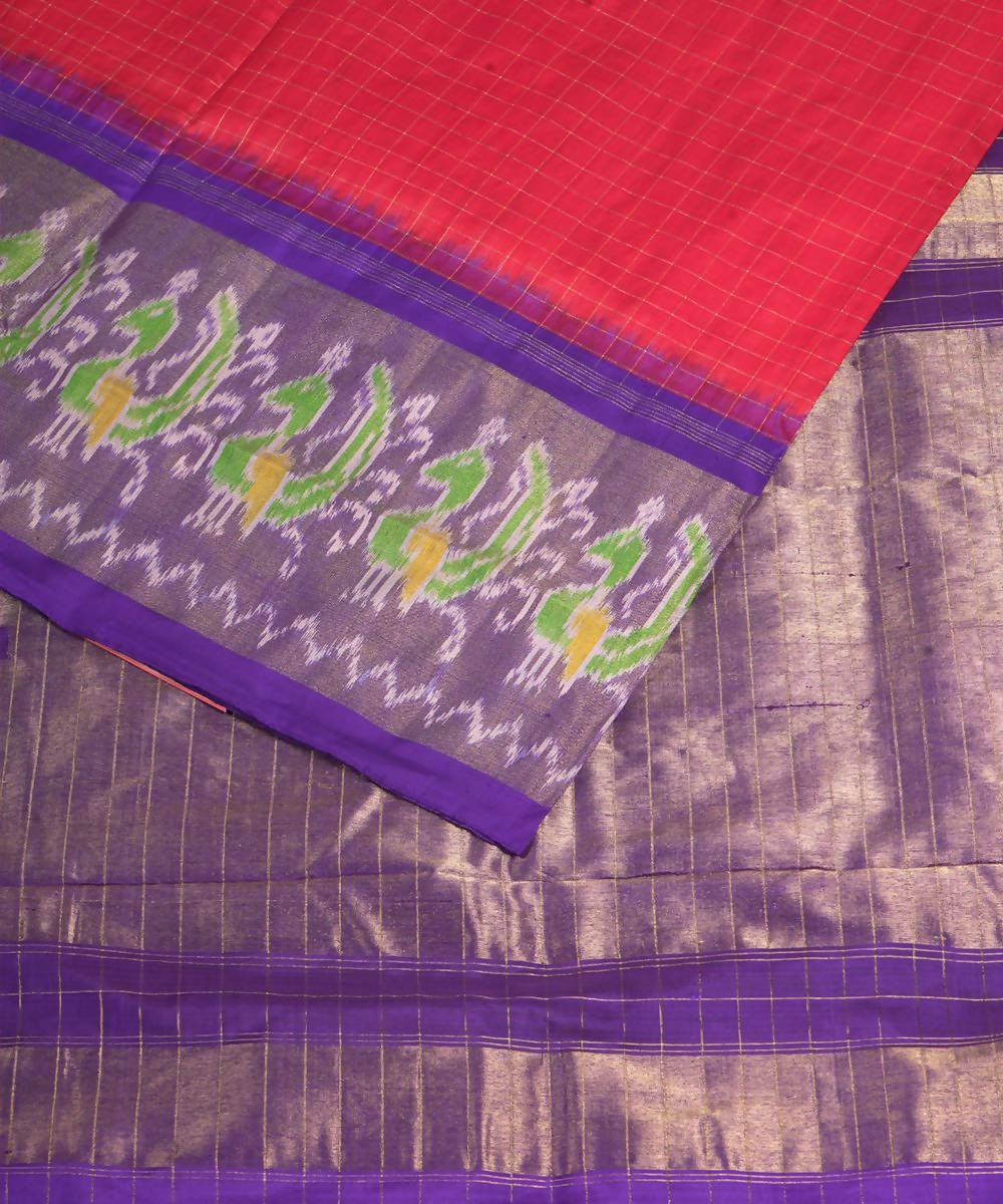 Handloom pink red ikat silk pochampally saree