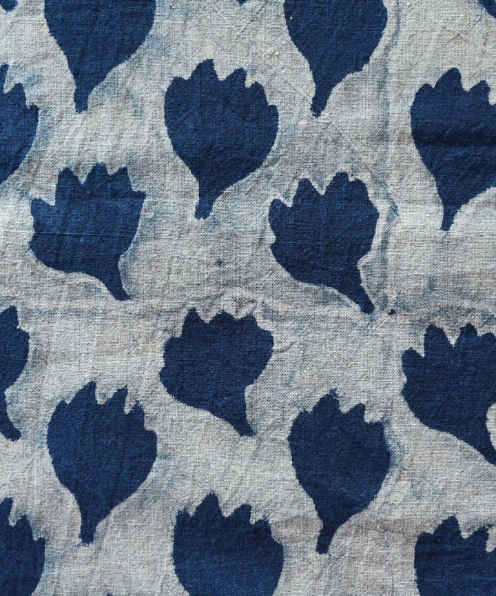 Dark indigo hand blue block print handspun handwoven cotton fabric