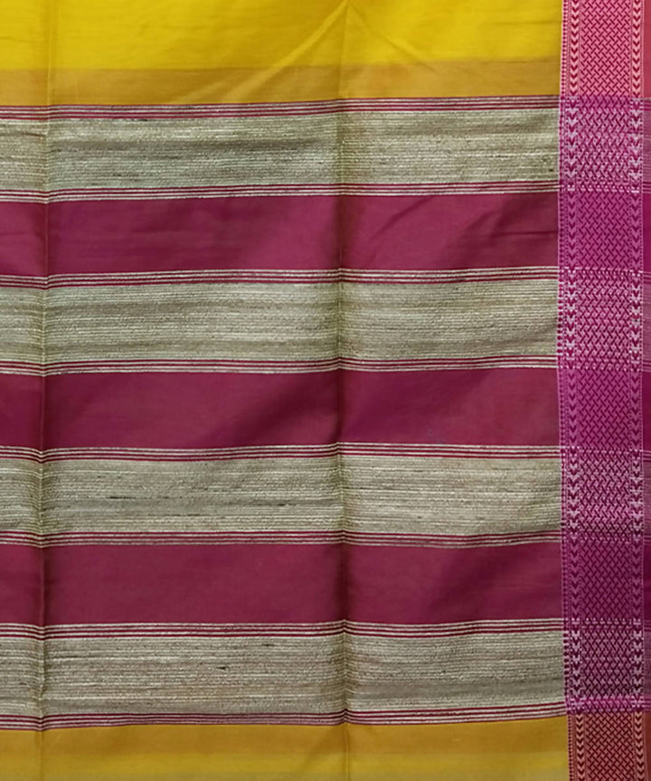 Yellow and pink handloom cotton silk maheshwari saree