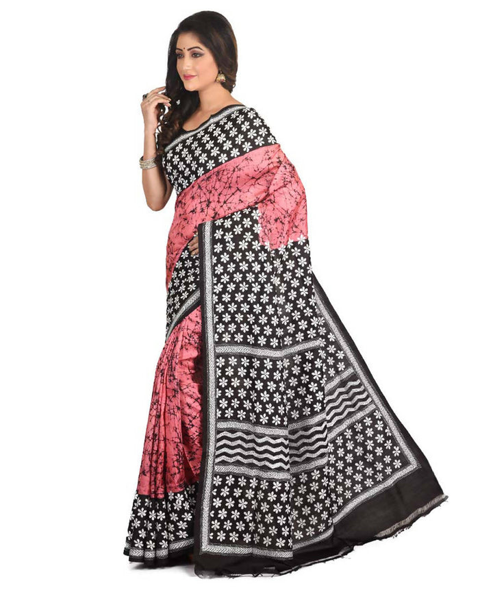 Pink exclusive bengal silk saree with hand embroidery work