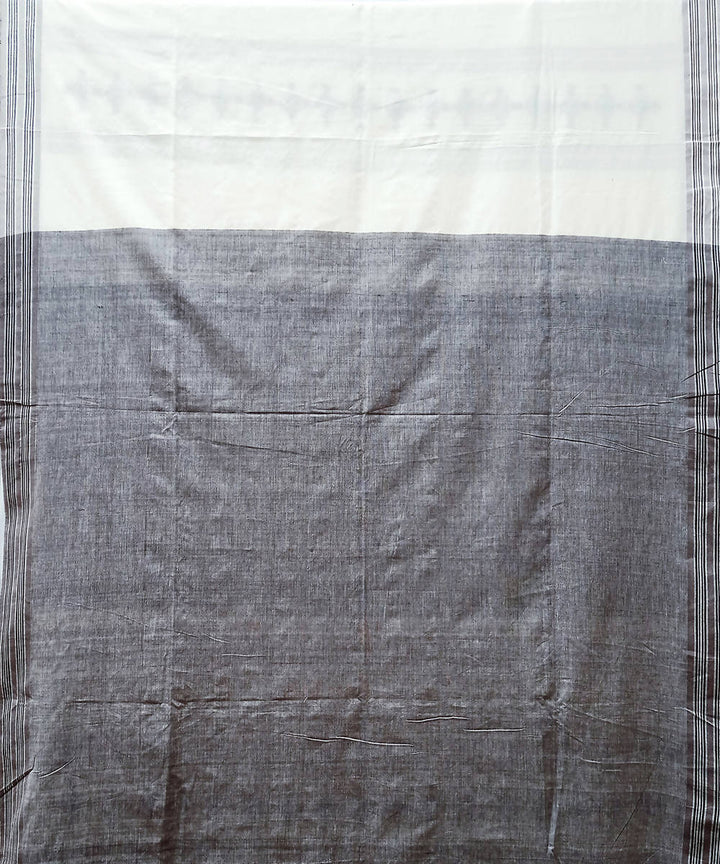 White grey handwoven extra weft cotton saree