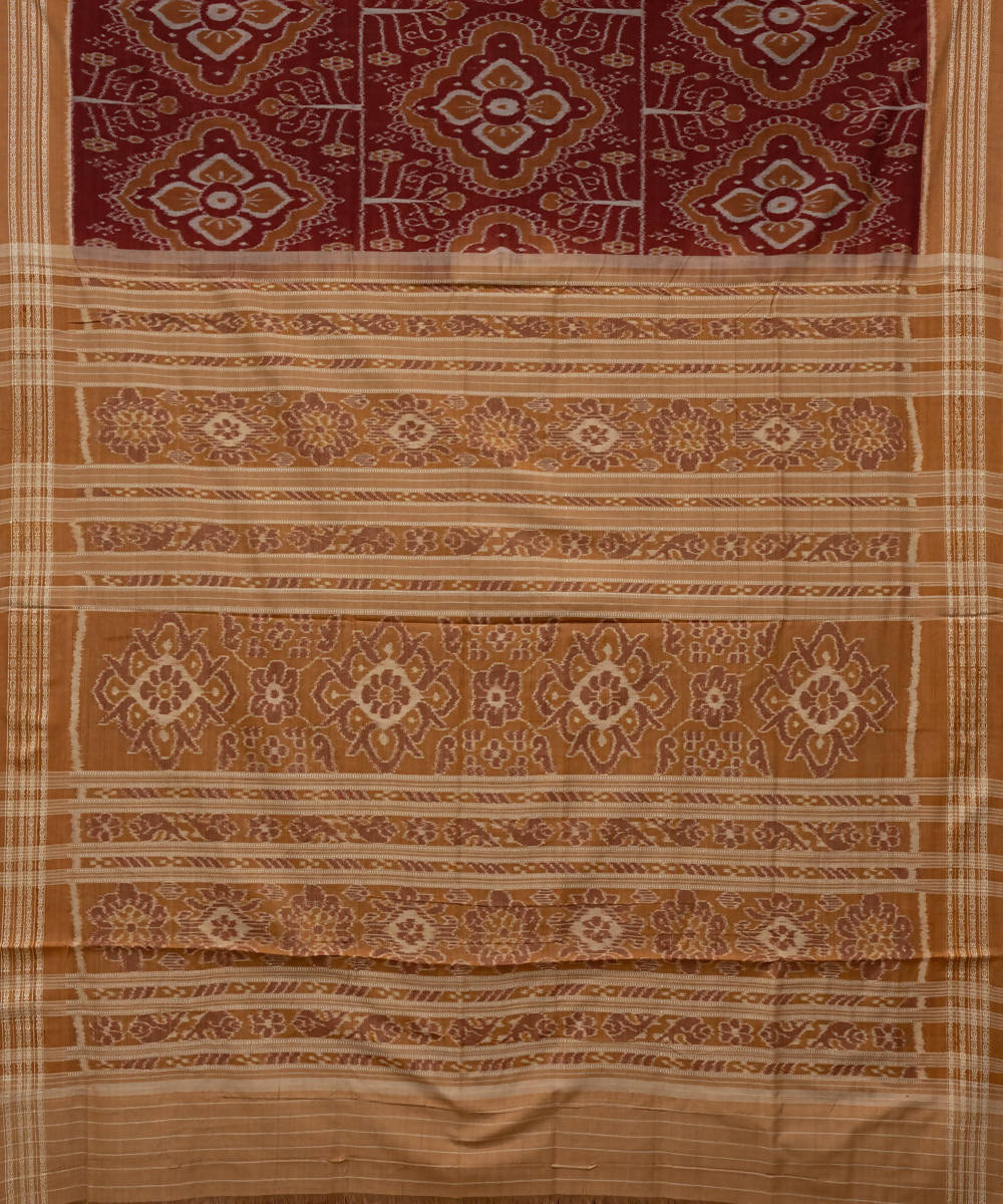 Burnt amber Burnt orange cotton handloom ikat nuapatna saree