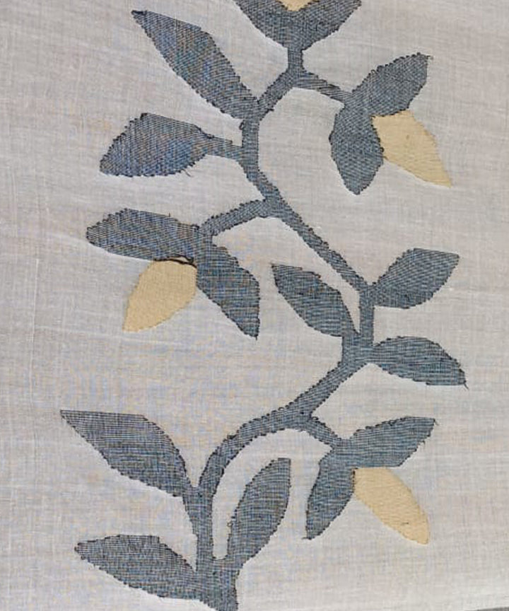 Tantuja cream grey handloom cotton silk jamdani saree
