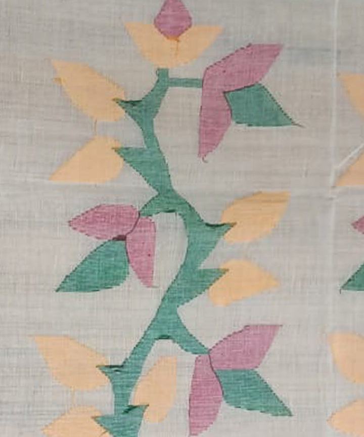 Tantuja beige white handloom cotton jamdani saree