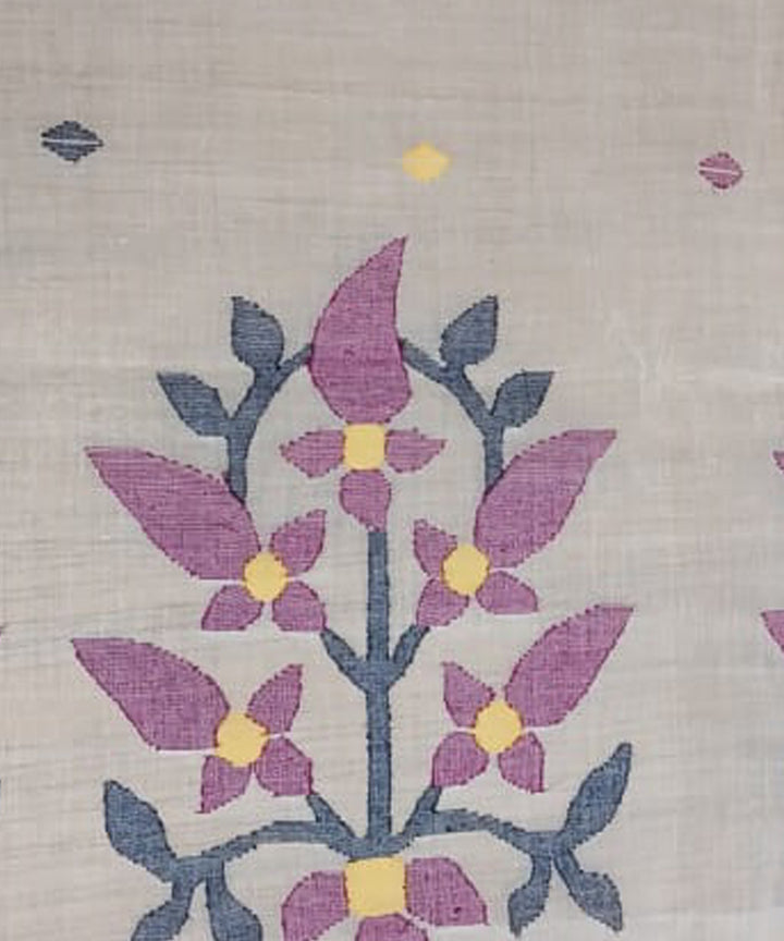 Tantuja beige and yellow handloom cotton jamdani saree