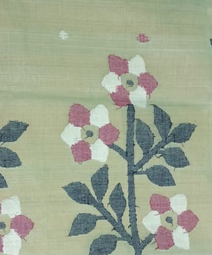 Tantuja teal green handloom cotton jamdani saree