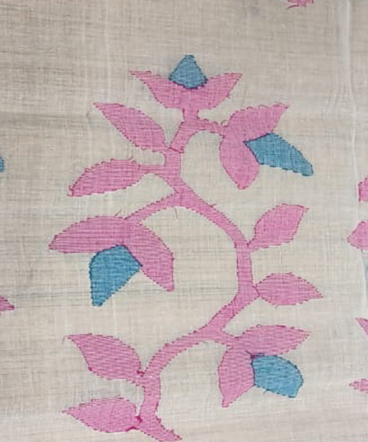Tantuja beige handwoven cotton jamdani saree