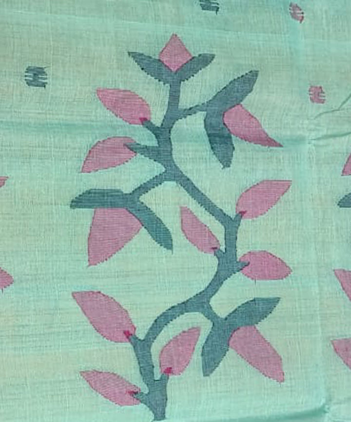 Tantuja cyan blue handloom cotton jamdani saree