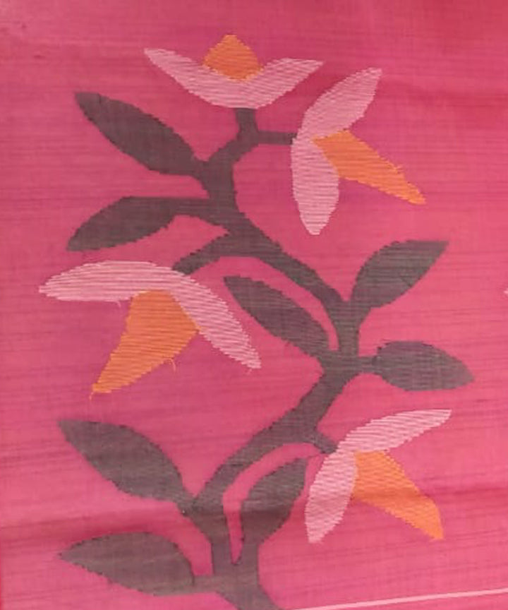 Tantuja red pink handloom cotton jamdani saree