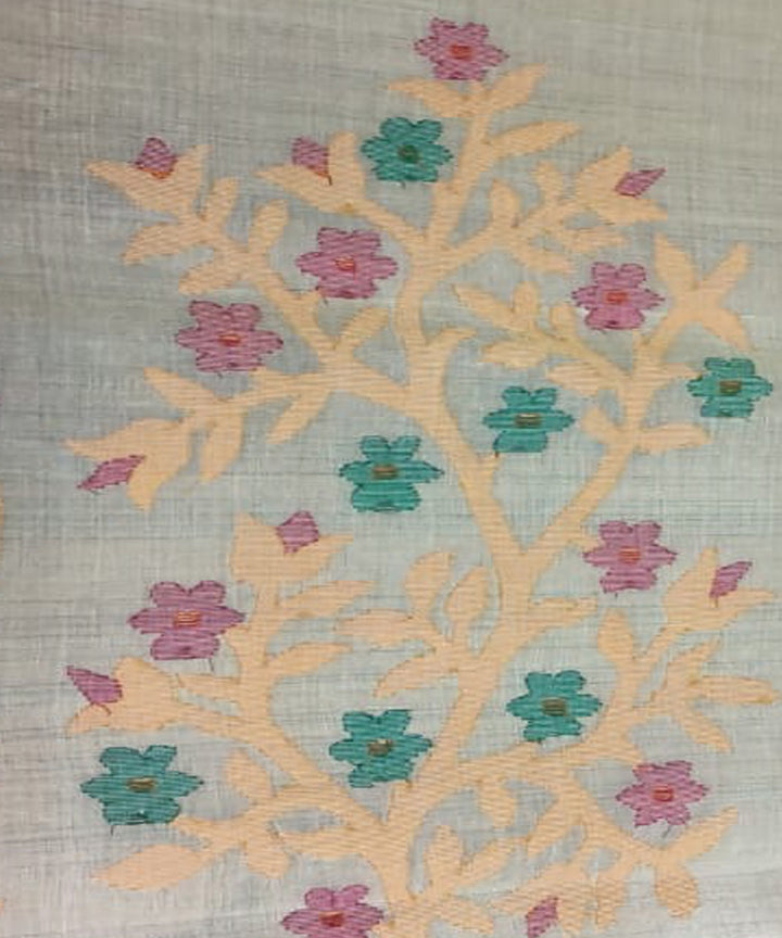 Tantuja pale yellow orange handloom cotton jamdani saree