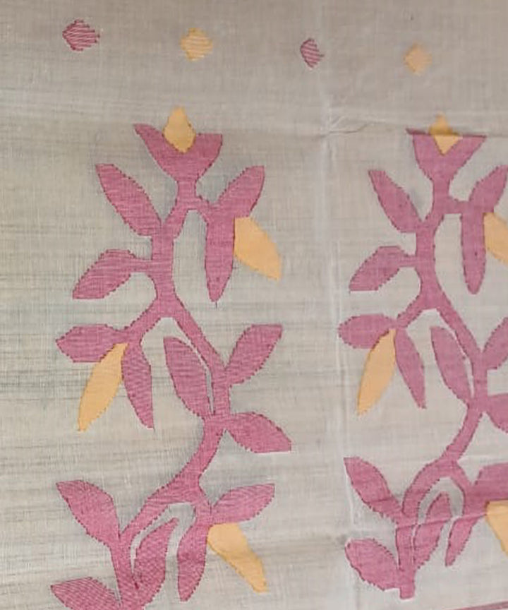 Tantuja light orange handloom cotton jamdani saree