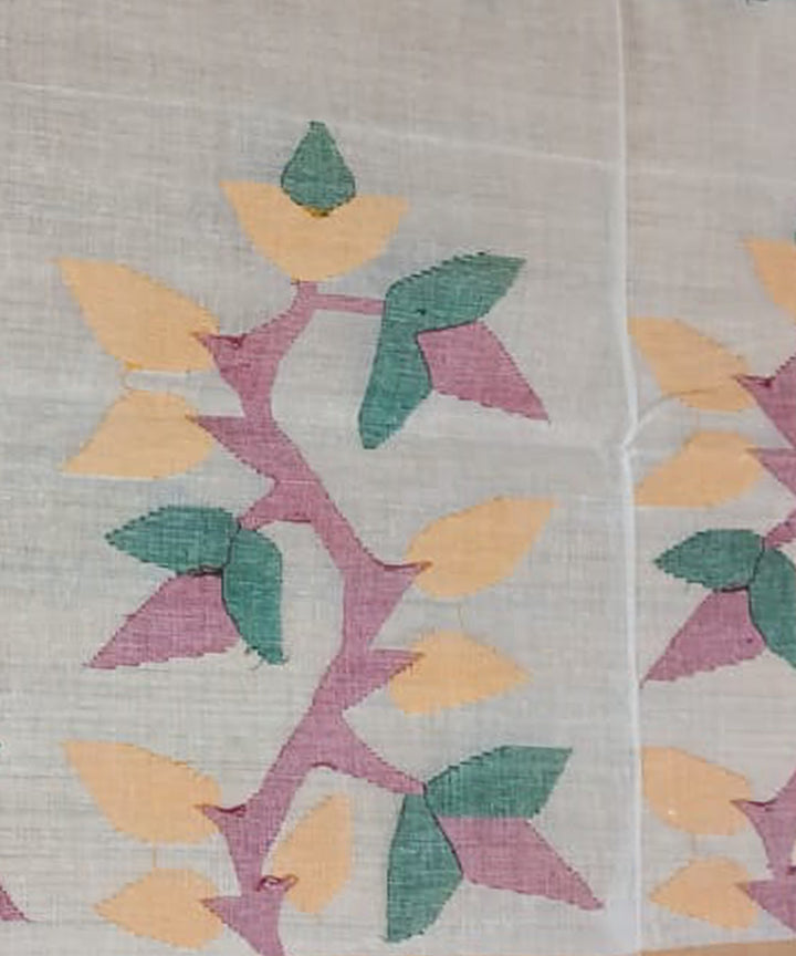 Tantuja beige and orange handloom cotton jamdani saree
