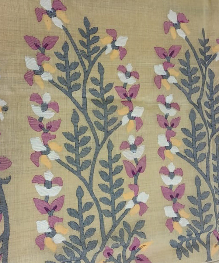 Tantuja mustard yellow handloom cotton jamdani saree